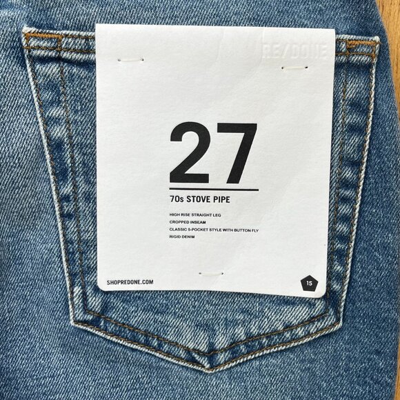 RE/DONE 70s STOVE PIPE HIGH RISE BUTTON FLY JEANS WOMEN’S sz 27 Denim NEW - Picture 8 of 15